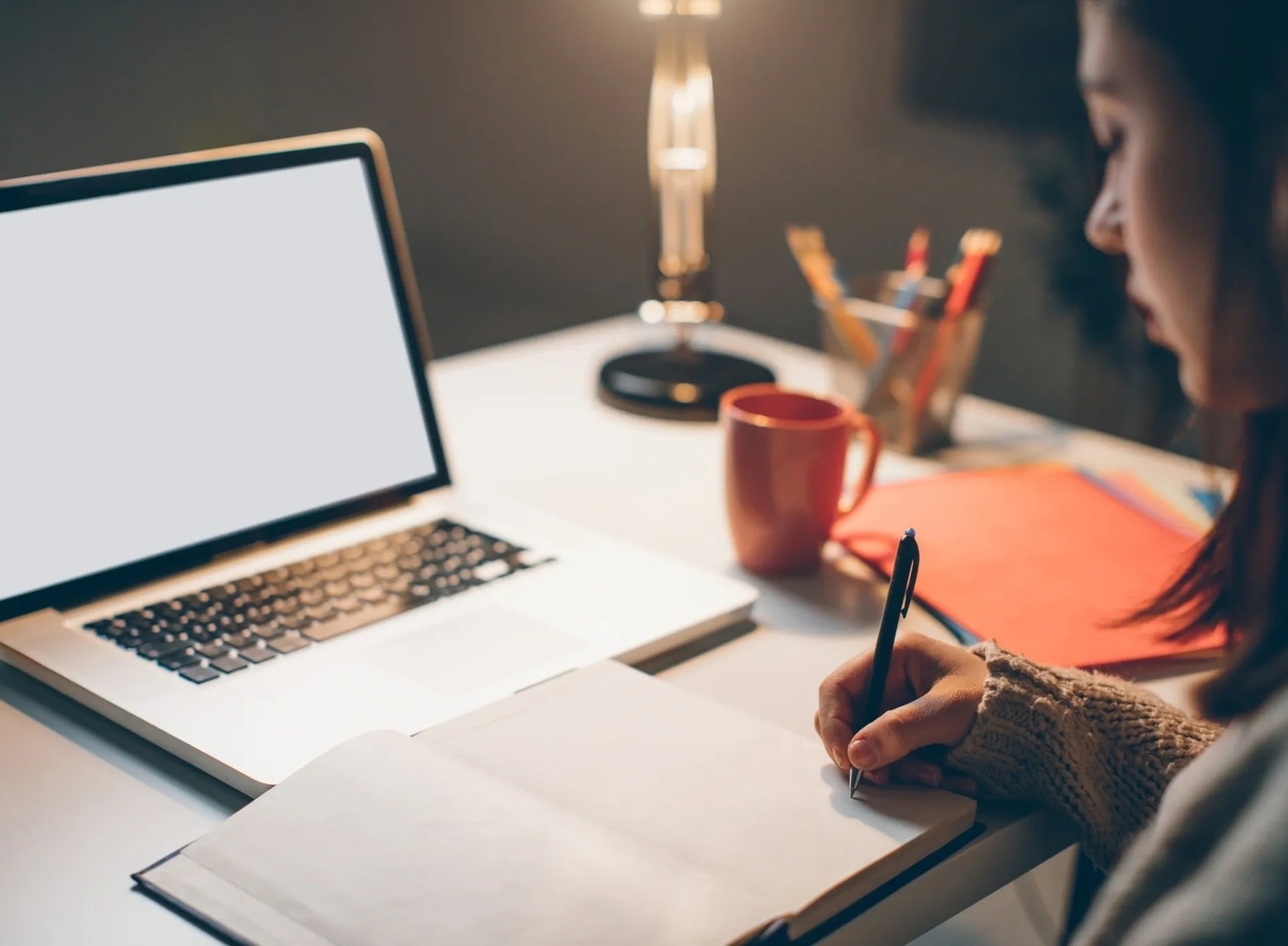 Professional writer working at a desk